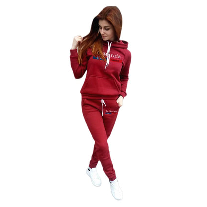 Hot Sales Womens Outfits Printing Casual Hooded Sweatshirt Suits Daily Fitness Sports Jogging Womens Pants Set Fashion Clothing