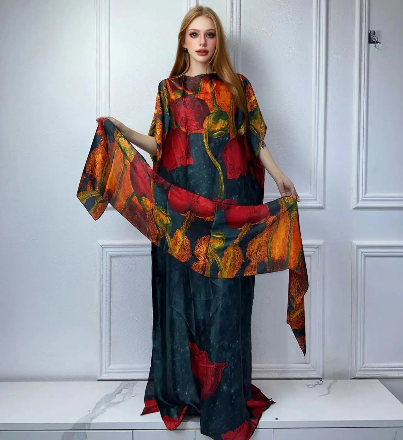 WINYI African Muslim Lady Summer Boho fashion Printed Kaftan holiday Dress loose Streetwear Abaya with belt beach dress