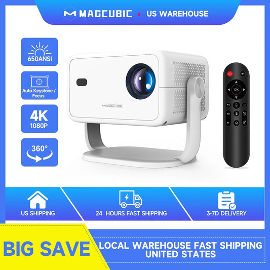 Magcubic 650ANSI L018 4K Projector Native 1080P Home Cinema Auto Focus Keystone Android 11 WiFi6 Portable Projector for Outdoor