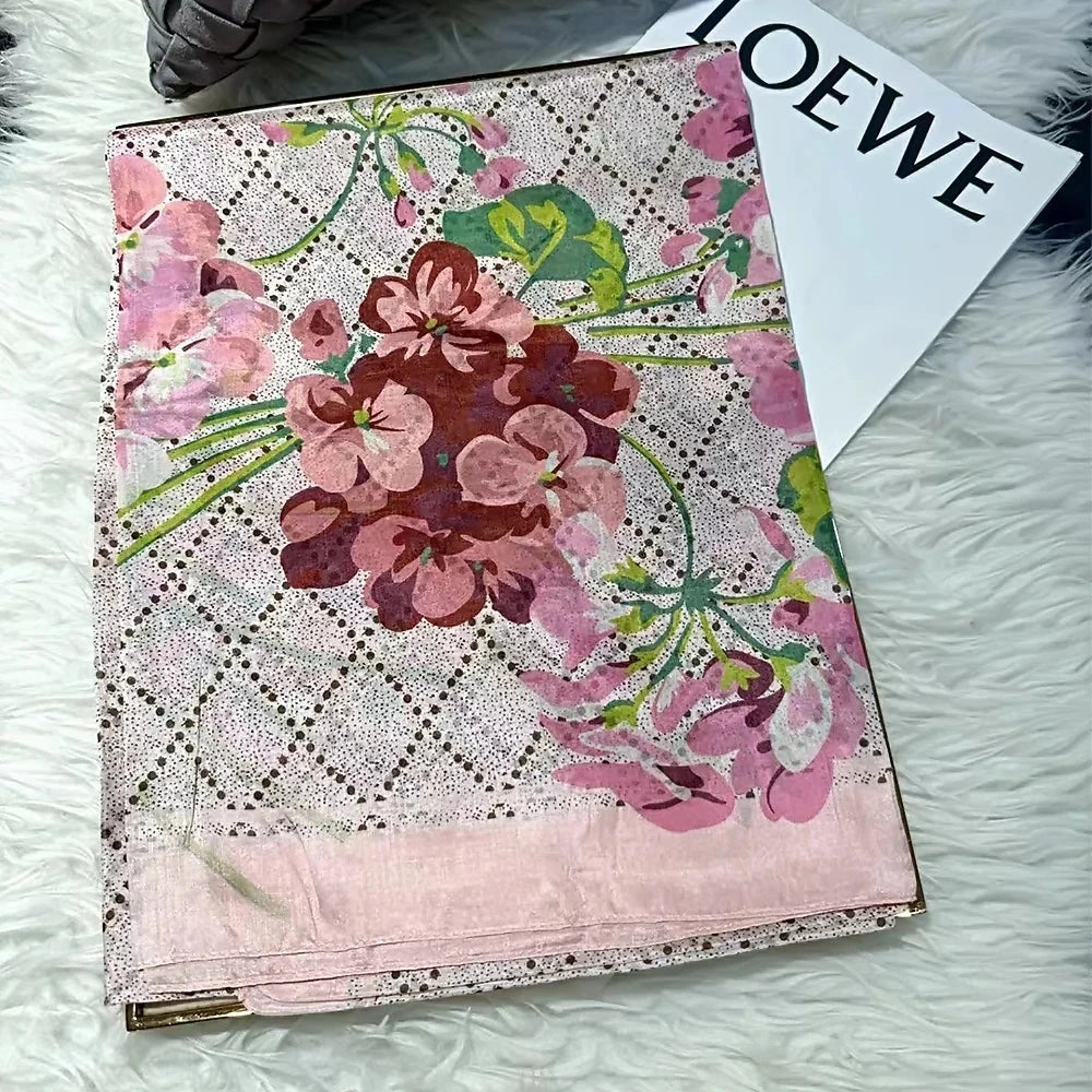 Brand Beige Cartoon Cat 100% Silk Scarf Shawl Bufanda Women Spring Fall Fashion Large Size Winter Long Scarves Bufanda 180*110cm