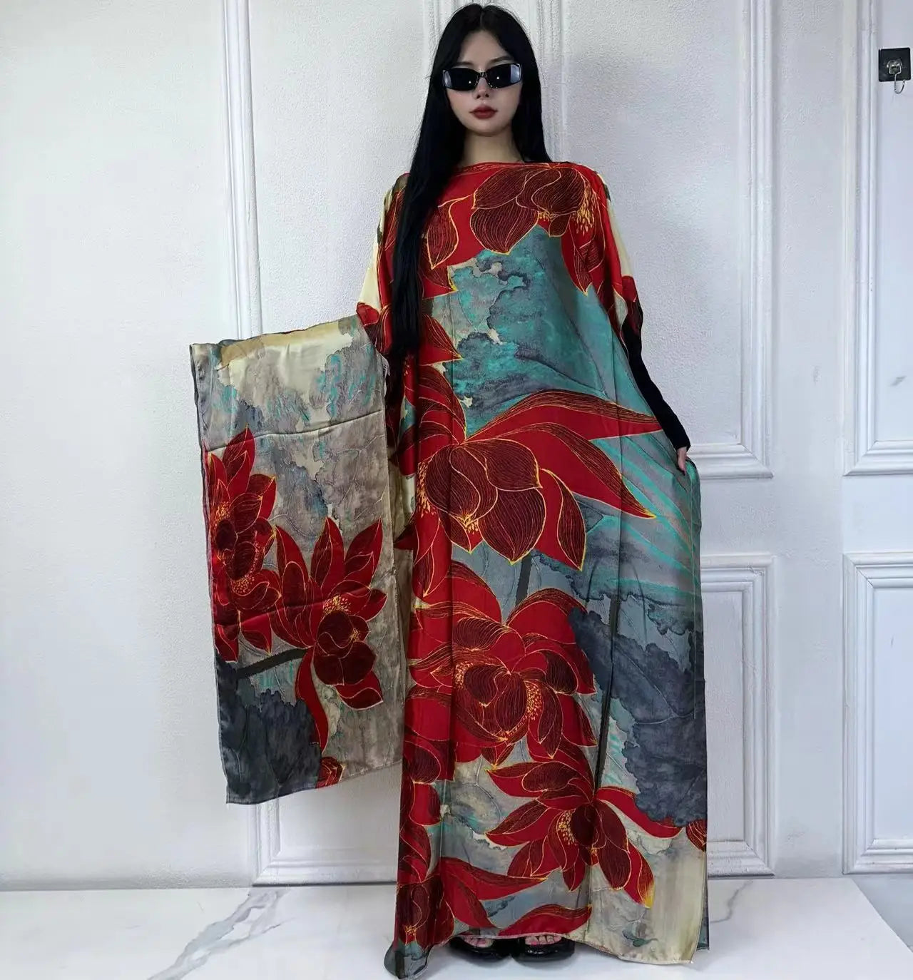 WINYI African Muslim Lady Summer Boho fashion Printed Kaftan holiday Dress loose Streetwear Abaya with belt beach dress