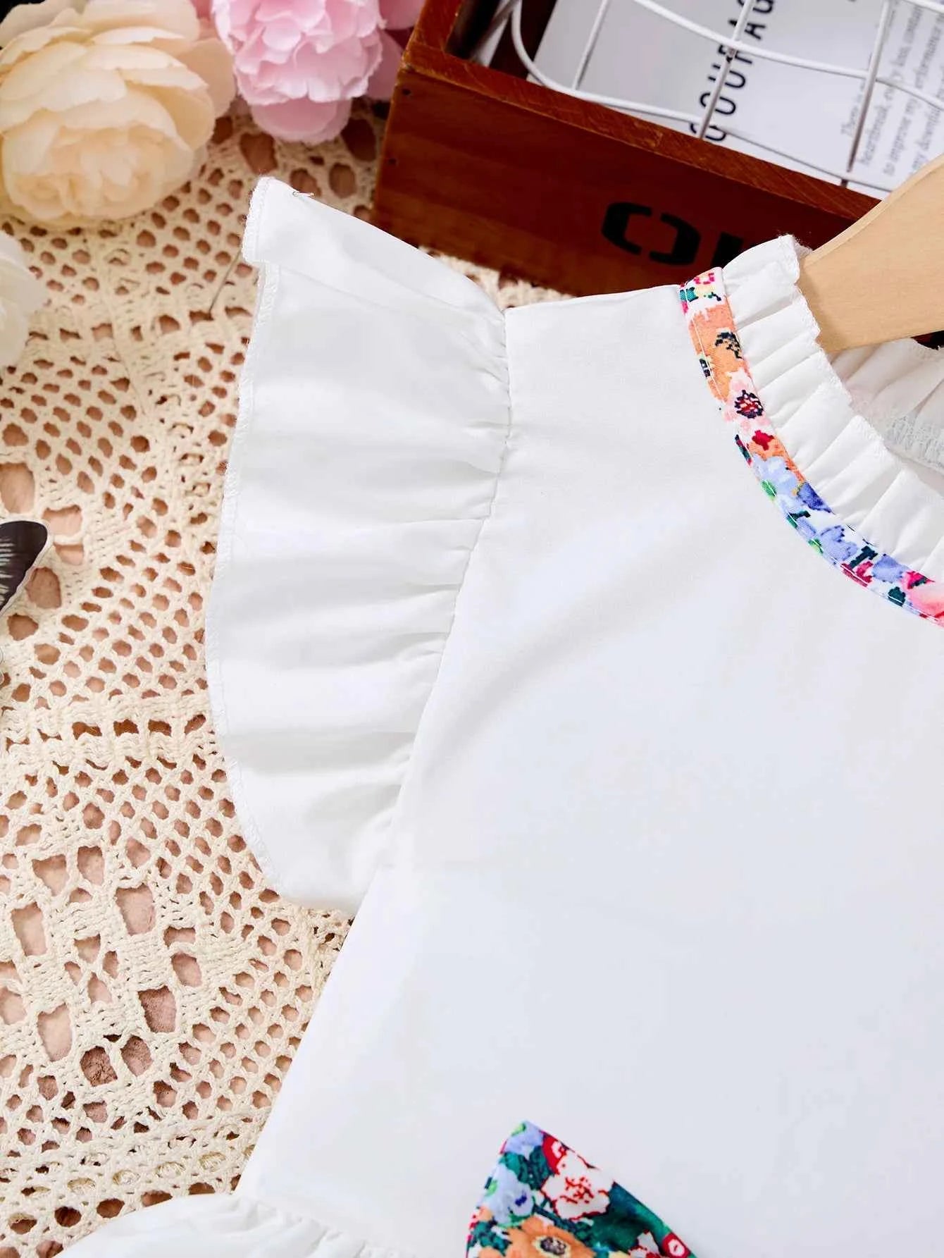 New Kids Girl Dress Summer Floral with Bow Fashion White Vestidos Short Sleeve Children Clothing Outfits Casual Printed  Dresses