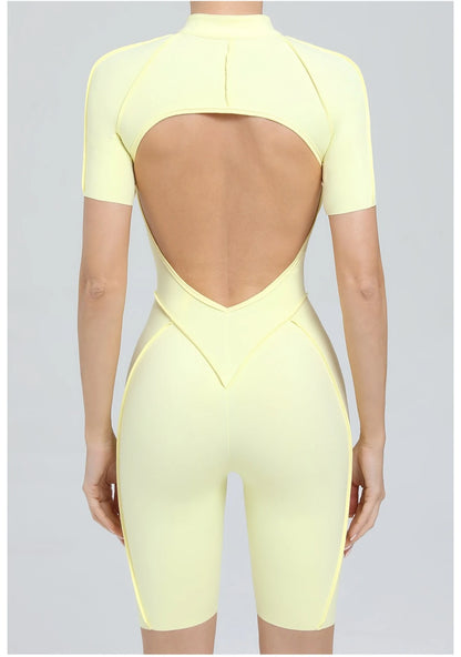 Seamless Yoga Jumpsuit Sports Fitness Backless Tight Zipper Long-sleeved One-Piece Workout Clothes Gym Leggings Sportswear