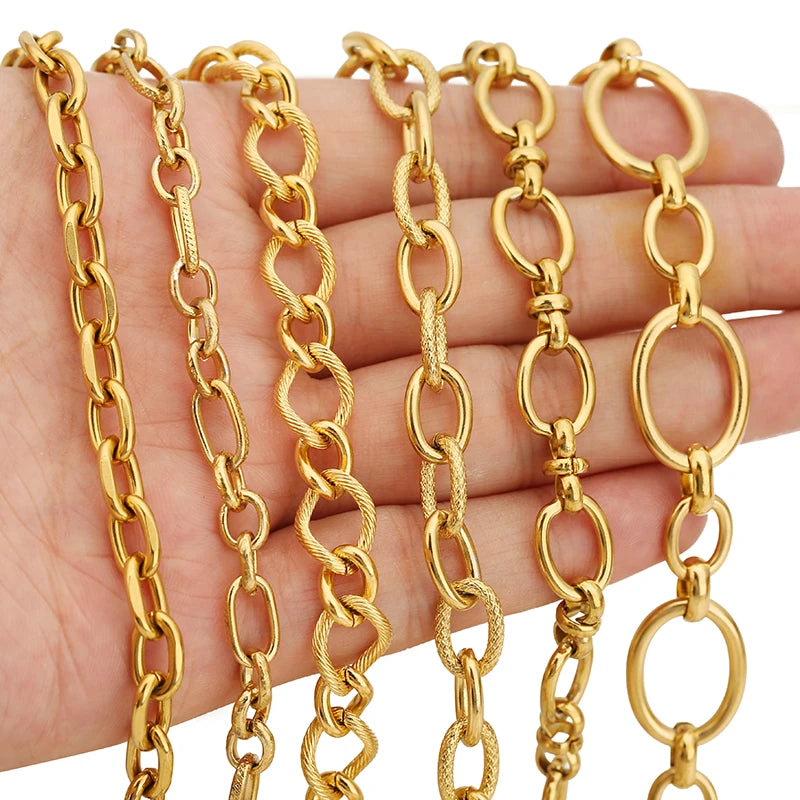 1M Heavy Chunky Hip Hop Chain Stainless Steel Frosted Oval Link Chains for DIY Men Jewelry Making Punk Necklace Bracelet Chain - AMULET RING STORE