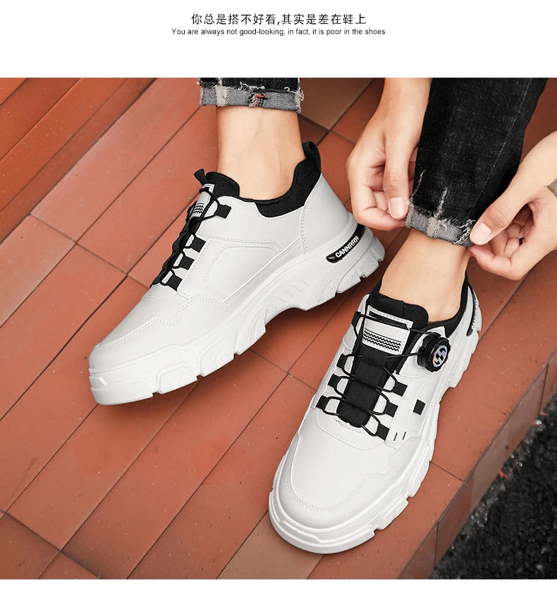 Men's boots autumn and winter new rotating shoelaces fashion casual boots youth outdoor boots anti slip soft sole workwear boots - AMULET RING STORE