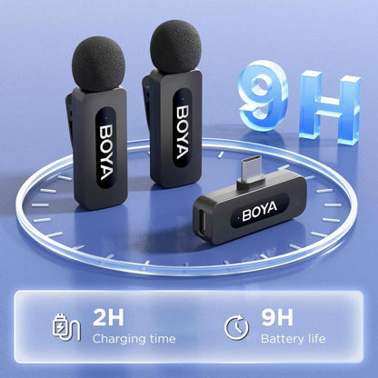 BOYA Wireless Lapel 2pcs Microphone for Android Smartphone Laptop - Omnidirectional USB C Condenser Video Recording Microphone