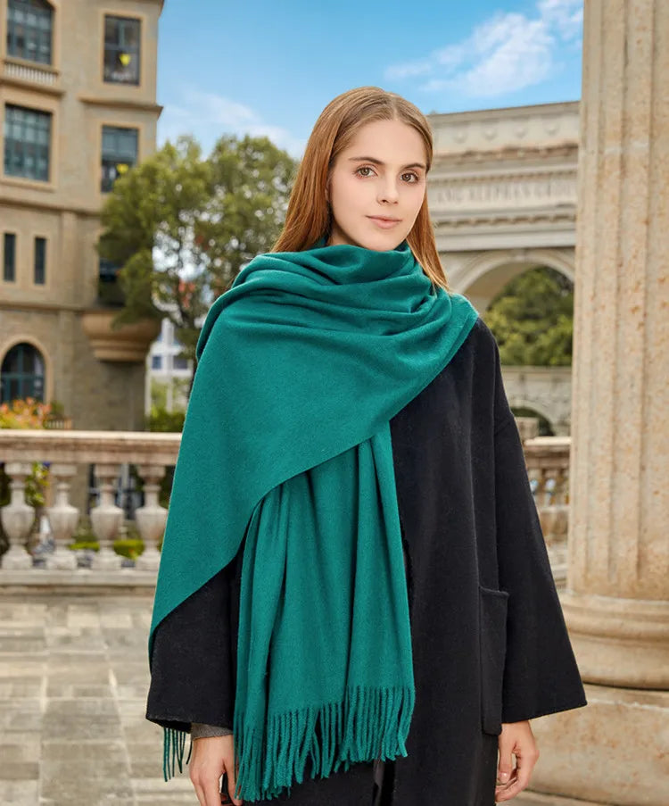 Classic Simple Solid Wool Blend Scarf Women Men Fall Winter High Quality Woolen Shawl Thick Warm Tassel Muffler Female Male Wrap