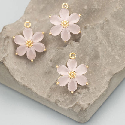 GUFEATHER,6pcs/lot,MC78,jewelry accessories,18k gold plated,nickel free,copper,zircon,hand made,flower shape,charms,diy pendants - AMULET RING STORE