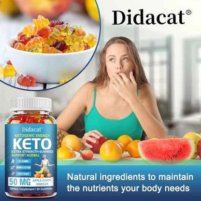 Keto Gummies, Containing 50mg of Apple Cider Vinegar, Support Fat Burning, Promote Ketosis, and Increase Energy
