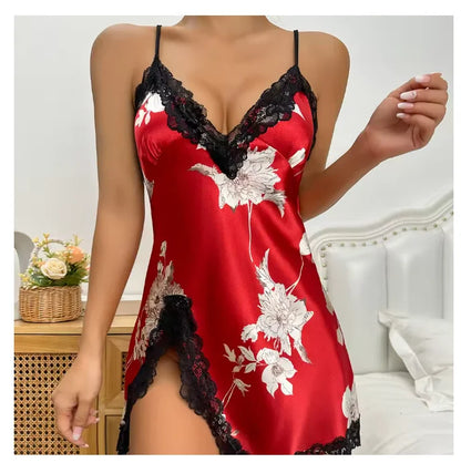 New ice silk sleeping dress summer breathable thin short skirt ladies home wear simulation silk slip dress sexy pajamas - AMULET RING STORE