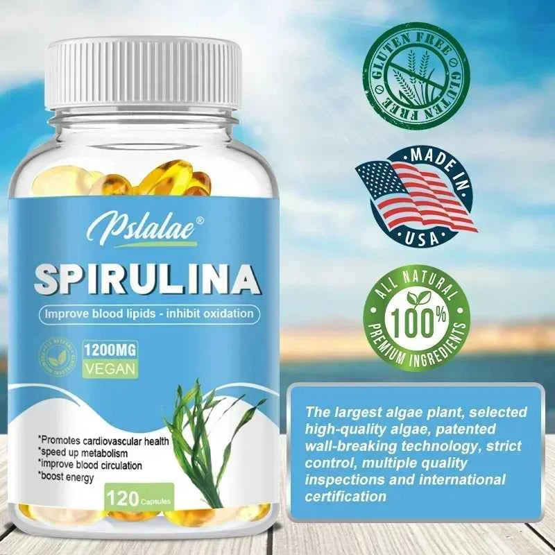 Organic Spirulina Capsules - Helps Detoxify, Supports Immune System Health, Antioxidant, Boosts Energy