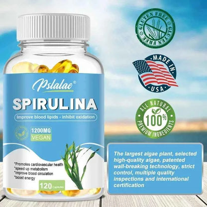 Organic Spirulina Capsules - Helps Detoxify, Supports Immune System Health, Antioxidant, Boosts Energy