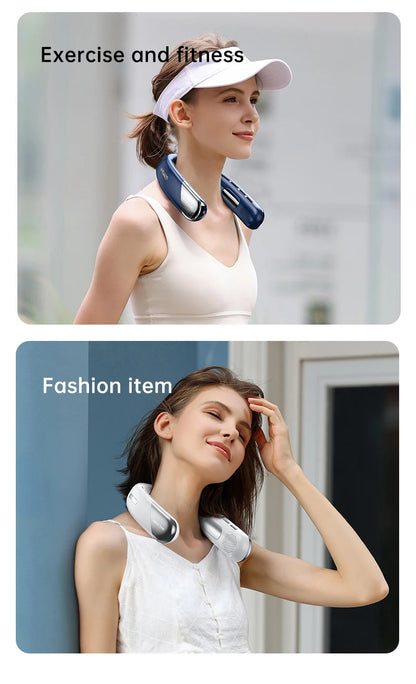 Portable Neck Fan 10000mAh Mini Bladeless Silent Neckband Fan USB Rechargeable 3 Speeds Mute Wireless Electric Neck Cooler Fans
