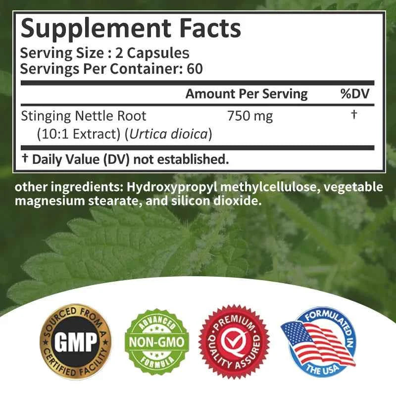 Stinging Nettle Root Capsules - Promotes Prostate and Urinary Tract Health, Reduces Urinary FrequencyCapsule