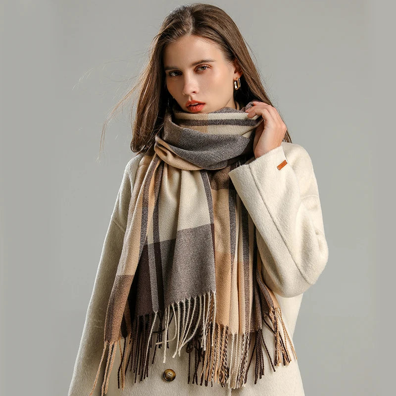 Warm Cashmere Blanket Women Travel Winter Scarf Fashion Plaid Pashmina Thick Shawl Wraps With Tassel Casual Bufanda Poncho New - AMULET RING STORE