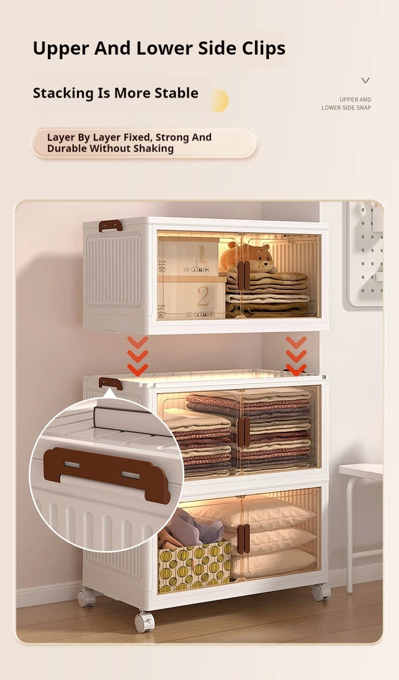 2025 Folding Living Room Cabinet Multifunction Closet Organizer With Wheel Stackable Sundries Large Capacity Storage Box Shelf - AMULET RING STORE