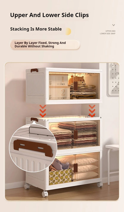 2025 Folding Living Room Cabinet Multifunction Closet Organizer With Wheel Stackable Sundries Large Capacity Storage Box Shelf - AMULET RING STORE