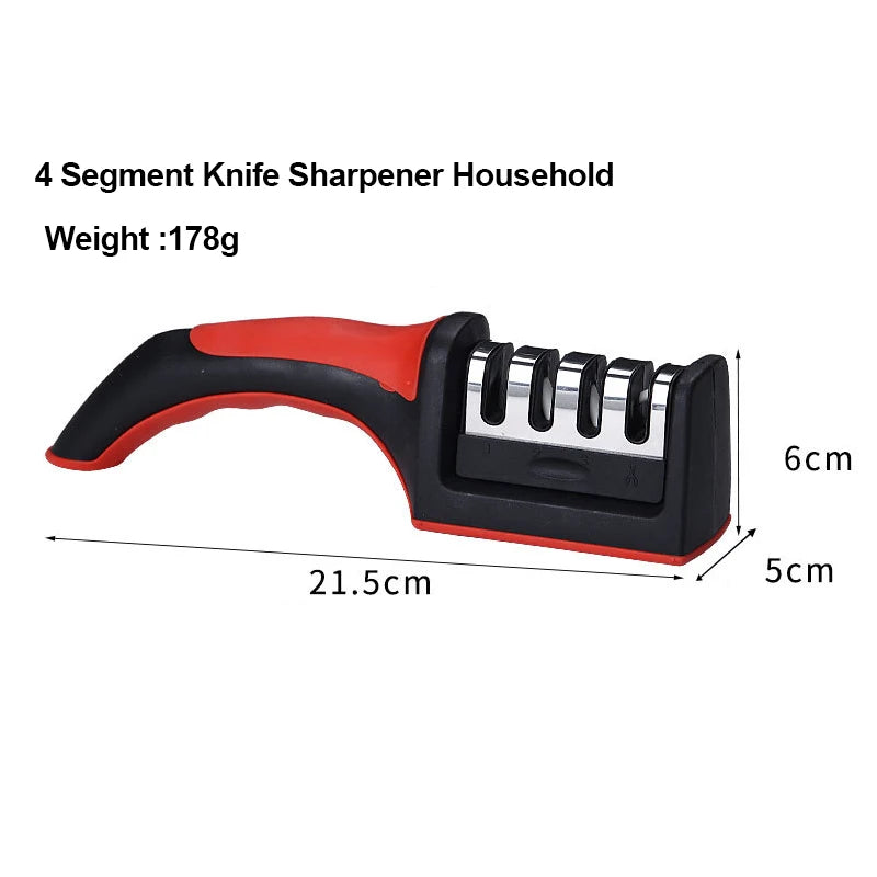 Kitchen 4Segment Knife Sharpener Household Multi-Functional Hand-Held Three-Purpose Black Sharpening Stone - AMULET RING STORE