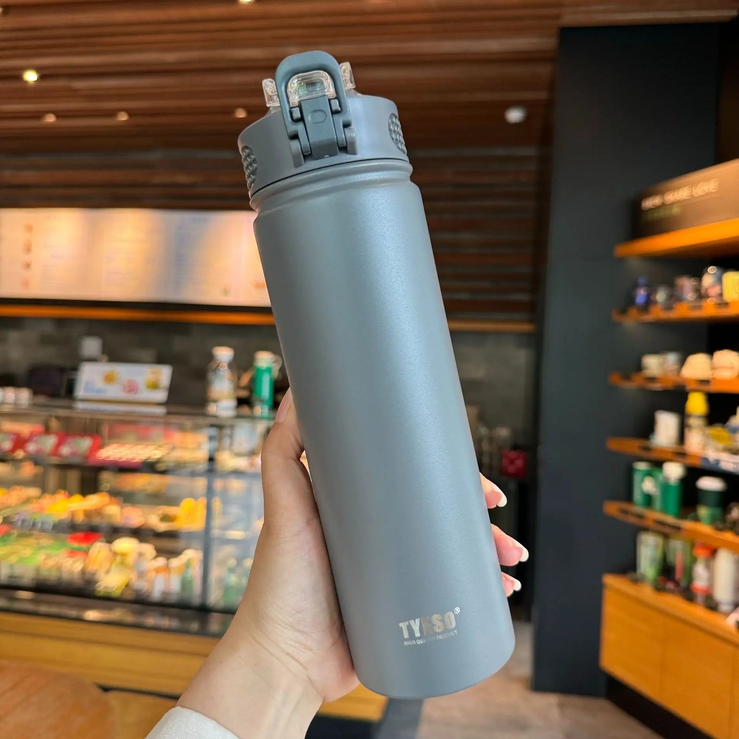 Tyeso 600/750ML Thermos Bottle With Straw Stainless Steel Car Thermal Cup Sports Water Bottles Keeps Cold and Hot Thermal Mug
