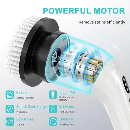 Electric Cleaning Brush with 7PCS Heads Bathroom Kitchen Cordless Handheld Shower Scrubber Spin Cleaner Multifunctional Cleaner - AMULET RING STORE