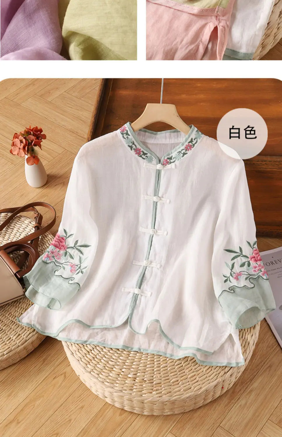 Casual Loose Blouse Shirt Women Clothes Summer Cotton Linen Ladies Tops Tee Blusas Vintage Embroidery Woman Shirt Camiseta Mujer