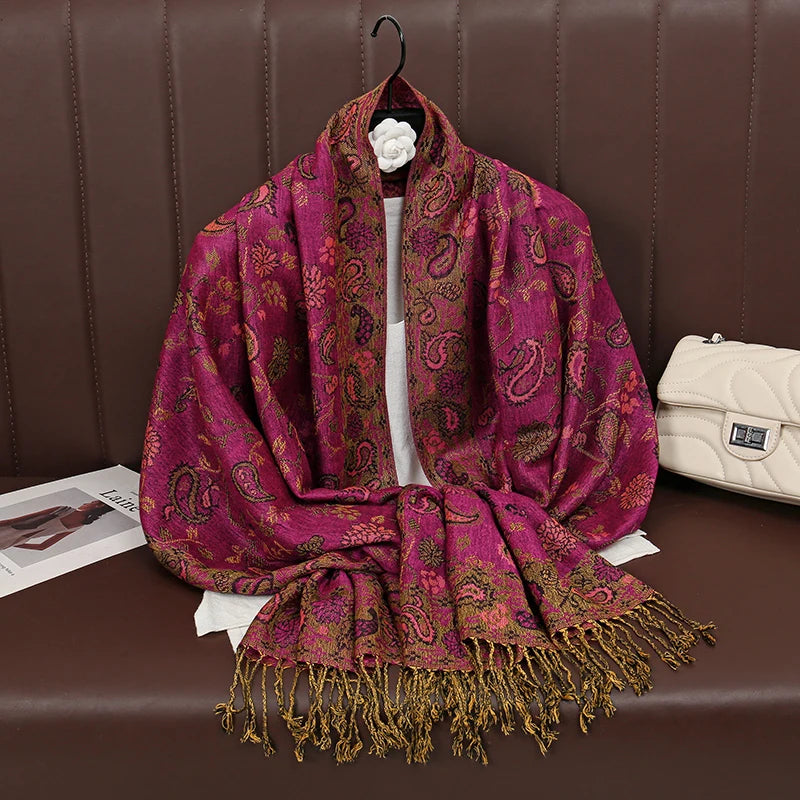 Fashion Autumn Colorful Cashmere Scarf Shawl for Women Pashmina Floral Wrap Female Thick Blanket Soft Bufanda Kerchief