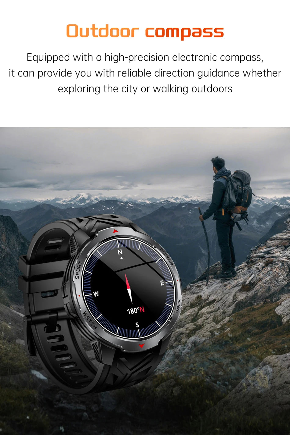 1100mAh Super Capacity Battery Military Outdoor Smart Watch Men 1.7inch Screen Compass Bluetooth Call 3ATM Waterproof SmartWatch