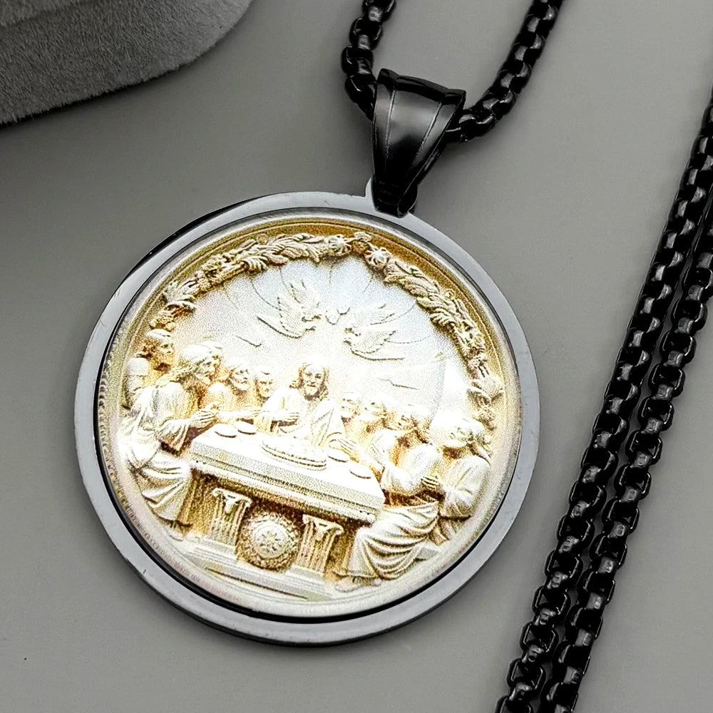 Thirteen Apostles Of Judaism Glass Pendant Necklace For Women Men Stainless Steel Gold Color Chain The Last Supper Jewelry Gift