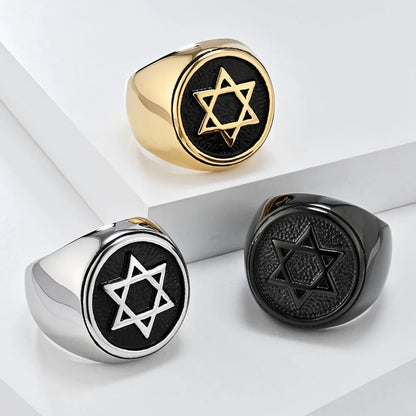 Retro Six-pointed Star Titanium Steel Ring, Men's Niche Personality Solomon Seal Rings