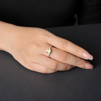 Potiy 1.1ct Genuine Natural Peridot 925 Sterling Silver Solitaire Ring for Woman Fashion Gemstone Fine Jewelry Wedding