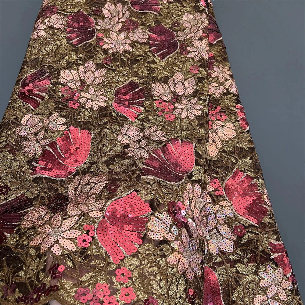 2025African Nigerian French Guipure Tulle Lace Fabric 3DSequins Beaded Embroidery for Luxury Wedding Party Evening Dresses 5Yard