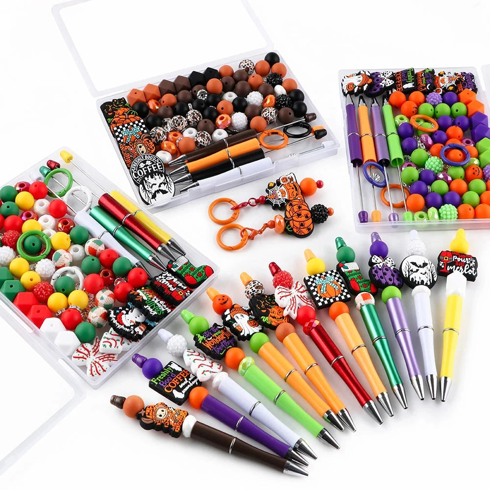 90pcs/Lot Boxed New Silicone Focus Beads/Printed/Pen/Acrylic Set For Jewelry DIY Bracelet Necklace Key Chain Earring Accessories - AMULET RING STORE