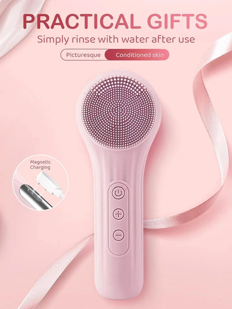 Silicone Face Cleaner Electric Sonic Facial Cleansing Brush Ultrasonic Face Massage Pore Deep Cleaning Vibrating IPX7 Waterproof