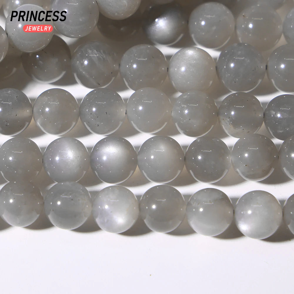 A+++ Natural Silver Grey Moonstone 6-10mm Loose Beads for Jewelry Making Bracelets Stone Beads DIY Accessories - AMULET RING STORE