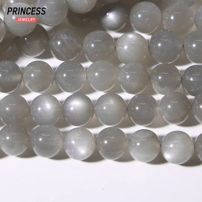 A+++ Natural Silver Grey Moonstone 6-10mm Loose Beads for Jewelry Making Bracelets Stone Beads DIY Accessories - AMULET RING STORE