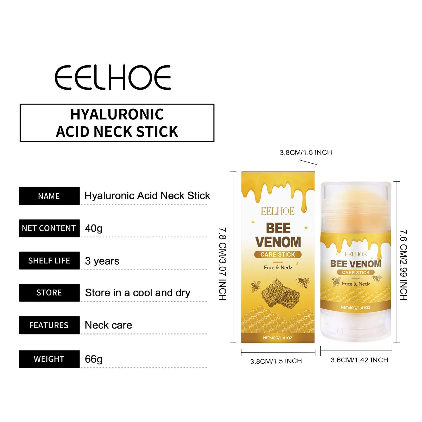 EELHOE Bee Venom Brightening Face and Neck Cream Stick Moisturizing Facial Skin Firming Rejuvenation Neck Lift Stick Cream 40g