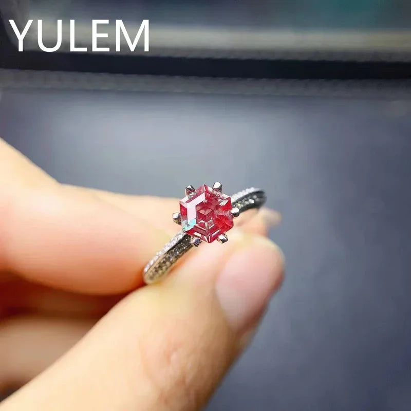 YULEM Hexagon 6x6mm Alexandrite Stone with Silver 925 Simple Design Wedding Ring Luxury Engagement Ring