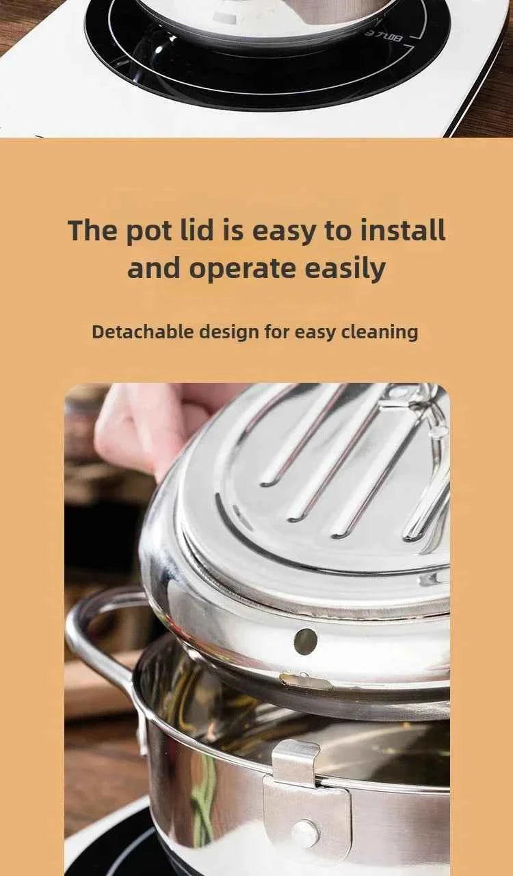 Multifunctional deep fryer with Thermometer and Oil Drip Drainer Rack Household Double Bottom Gas Induction Cooker Kitchen Tools