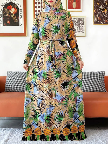 2025 Floral Ramadan Muslim Dress Solid Color Khimar Kaftan Abaya Robe with Attached Hijab Middle East Prayer Garment for Women - AMULET RING STORE