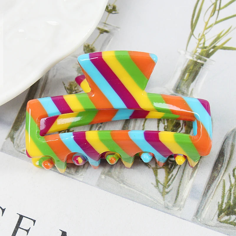 Mini Women's Hair Clips Colorful Geometric Hollow Crab Claw Clip Acetate Leopard Print Fashion Girls Hairpin Hair Accessories - AMULET RING STORE