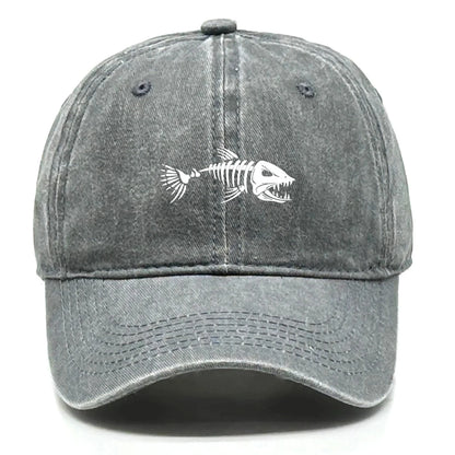White Fish Bones Print Adjustable Retro Baseball Cap Woman's Cap Distressed Fashion Snapback Caps Ideal Choice For Women & Men - AMULET RING STORE