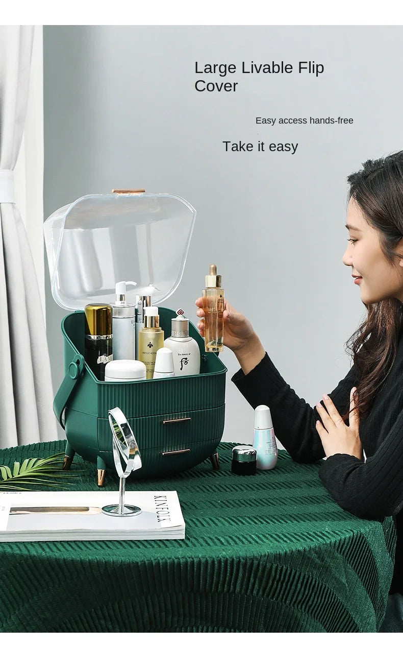 Large Cosmetic Storage Box Desktop Capacity Dustproof Storage Rack Vanity Lipstick Cosmetics Jewelry Storage Cabinet Organizer - AMULET RING STORE