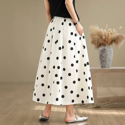 THHONE Summer Skirt Women 2025 High Waist Loose Fashion Vintage Dot Casual Korean Style Elegant A-line Skirts Women's Clothing
