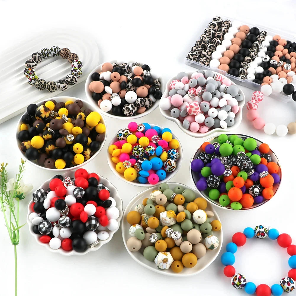 117pcs/Lot Hexagonal Printed/Round/Spacer Bead/Rhinestone Combination Set For Jewelry DIY Bracelet Necklace Earring Accessories - AMULET RING STORE