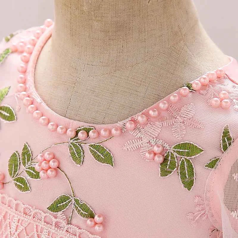 Long Sleeve Flower Baby Girls Dresses Newborn Pink 1st Birthday Tulle Princess Dress For Girl Bridesmaid Wedding Summer Clothing