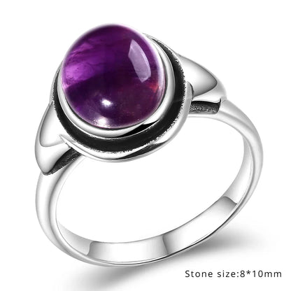 Luxury Vintage Ring Natural Amethyst Rings S925 Silver Jewelry Wedding Anniversary Party Ring Gifts for Women
