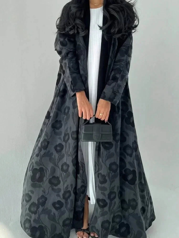 Loose Abaya Women Full Sleeve Printed Open Front Abayas Casual Kaftans Jilbabs Islamic Maxi Dresses Middle-East Ethnic Clothing - AMULET RING STORE