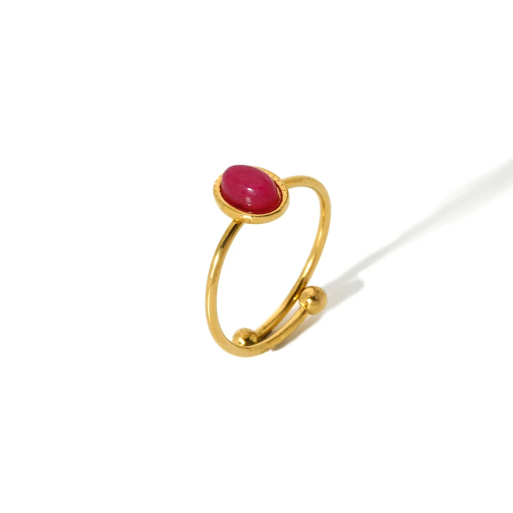 Stainless steel 18k Gold plated Minimalist ring Natural stone Obsidian Adjustable Stackable ring for Women