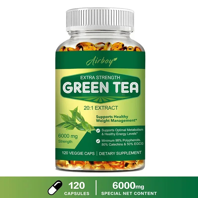 Green Tea Capsules - with 98% Polyphenols, 50% EGCG - Burns Fat, Boosts Metabolism, Appetite Suppressant, Antioxidant