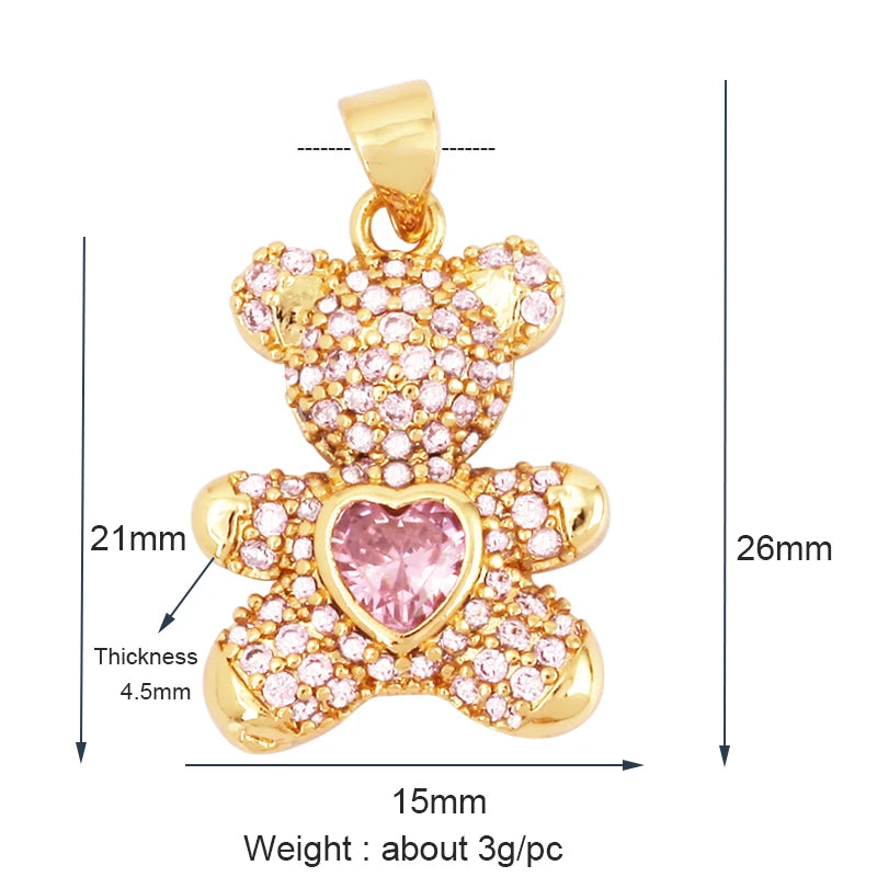 Luxury Fine Inlaid Rainbow Cubic Zirconia Charm Pendant,Cute Bear Jewelry Necklace Bracelet Making Wholesale Supplies M85 - AMULET RING STORE